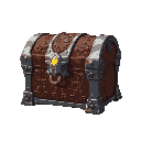 enchanted chest with metal corners, detailed carvings, and glowing runes. fits anime fantasy style with a mystical look that stands out in the game interface.
