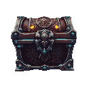 enchanted chest with metal corners, detailed carvings, and glowing runes. fits anime fantasy style with a mystical look that stands out in the game interface.