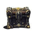 enchanted chest with metal corners, detailed carvings, and glowing runes. fits anime fantasy style with a mystical look that stands out in the game interface. 