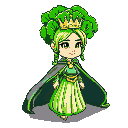 bok choy dressed as a queen, with a crown and cape, slim, beautiful, anthropomorphized, with pigtails, using bright and natural colors.