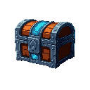enchanted chest with metal corners, detailed carvings, and glowing runes. fits anime fantasy style with a mystical look that stands out in the game interface.