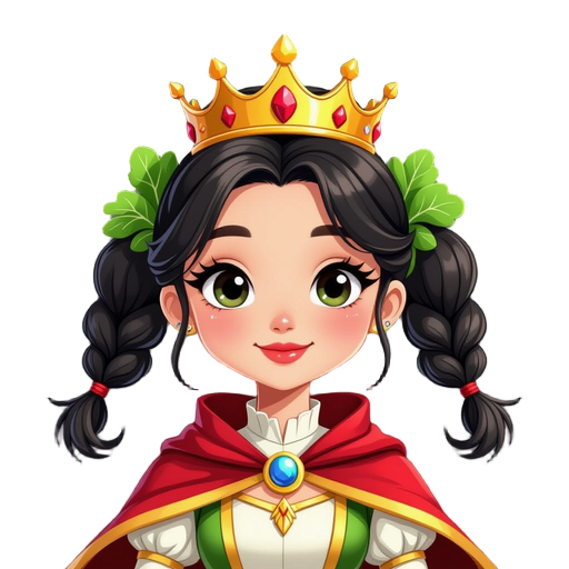 bok choy dressed as a queen, with a crown and cape, slim, beautiful, anthropomorphized, with pigtails, using bright and natural colors.
