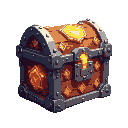 enchanted chest with metal corners, detailed carvings, and glowing runes. fits anime fantasy style with a mystical look that stands out in the game interface.