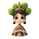 bok choy dressed as a queen, with a crown and cape, slim, beautiful, anthropomorphized, with pigtails, using bright and natural colors.