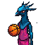 an pixelated aqua blue black and pink hornet with a basketball, basketball logo 