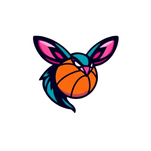 an pixelated aqua blue black and pink hornet with a basketball, basketball logo 
