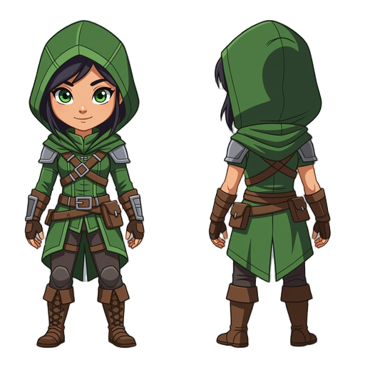 generate a template for a cute human rogue character. position it so that it can be animated easily