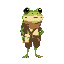 a cute humanoid frog, adventurer clothes, white a little shoulder bag, cartoon style, 32 bit .