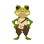 a humanoid frog, adventurer clothes, white a little shoulder bag.