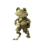 a humanoid frog, adventurer clothes, white a little shoulder bag, cartoon style, 32 bit frame rate, running