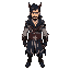 personagem masculino com cabelo de rabo de cavalo da cor preta, barbixa no queixo... ele tem uma roupa estilo assassins creed porem nao esta usando a touca e a roupa é da cor azul marinho, com a roupa em detalhes em preto