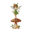 a faerie in a green leaf dress dancing on a mushroom