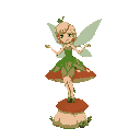 a faerie in a green leaf dress dancing on a mushroom