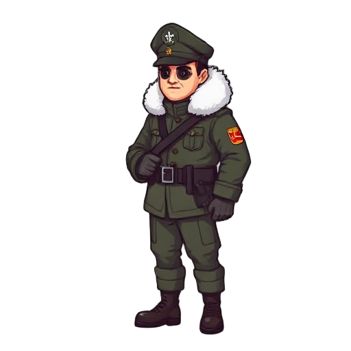 a pixelart soviet recruitement military officer with fur jack 