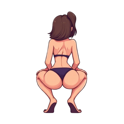 pixel woman wearing bikini squatting down from behind 