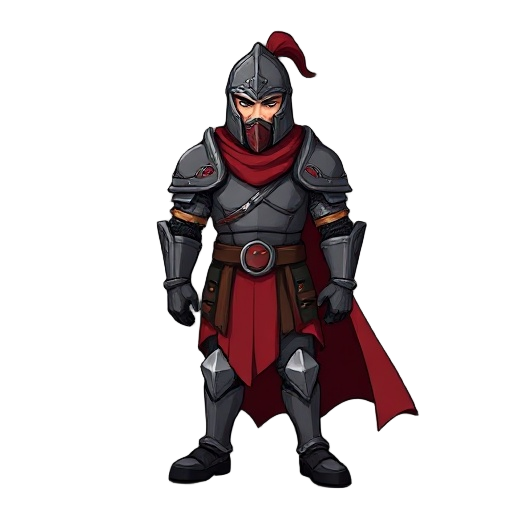 um guerreiro medieval armadura sinistra preta com machado levemente vermelho escuro