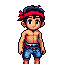 um garoto com uma faixa na cabeça um short rasgado estilo dragon quest 1. snes