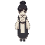 a woman with black hair in a bun wearing a priests robes
