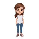a girl with brown hair and brown eyes, blue jeans and a white tshirt