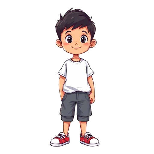 create a 2d video game sprite of a filipino child or teen, inspired by fireboy and watergirl style. the character should be wearing casual home clothes ('naka-pambahay') such as a loose t-shirt, shorts, or comfortable pants. the style should be colorful, 