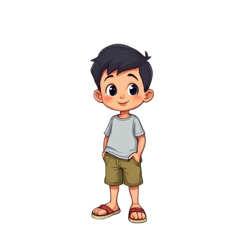create a 2d video game sprite of a filipino child or teen, inspired by fireboy and watergirl style. the character should be wearing casual home clothes ('naka-pambahay') such as a loose t-shirt, shorts, or comfortable pants. wearing slippers  cartoonish, 