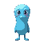 a blue slime with eyes in pastel tones