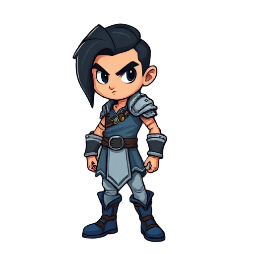 um homem indígena, cabelo liso preto puxado para o lado, jaqueta cinza (#5d5d5d), calça azul (#1a3a6a), botas pretas. estilo castlevania, contornos pretos, sem anti-aliasing. expressão neutra, pose de combate."