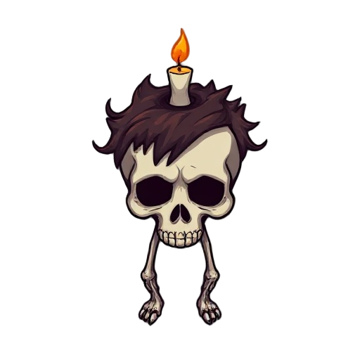 generate a sprite this design is strange, symbolic, and deeply emotional — perfect for a game that wants to haunt people gently instead of just scare them.  👤 appearance head: pale skin, tired eyes… but on top of the skull is a small candle wick, burning 
