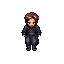  androgynous mysetrious child wearing a mask and simple dark clothes and have messy brown hair and