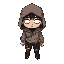 kid with a hopeless expression and blank eyes, r partially covered by a torn hood , wearing ragged and torn clothes