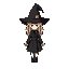 light brown haired witch with a black hat and black dress