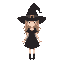 light brown haired witch with a black hat and black dress