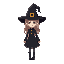 light brown haired witch with a black hat and black dress