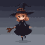 light brown haired witch with a black hat and black dress