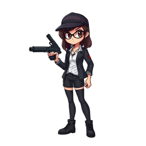 a mafia girl with gun
