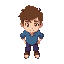 guy with brown hair, white eyes, blue shirt, purple pants