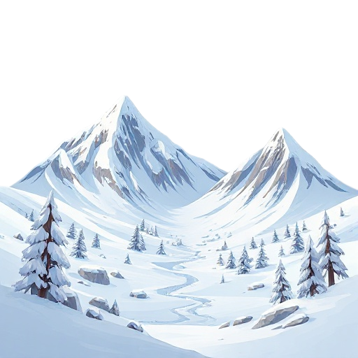 mundo postapocalíptico en la nieve. tonos apagados y oscuro, sin tantas montañas