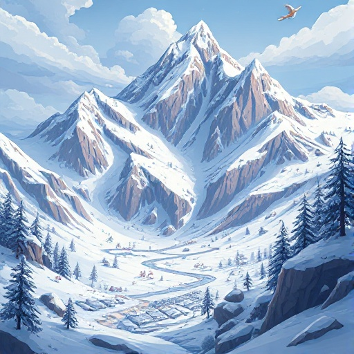 mundo apocalíptico con nieve y montañas