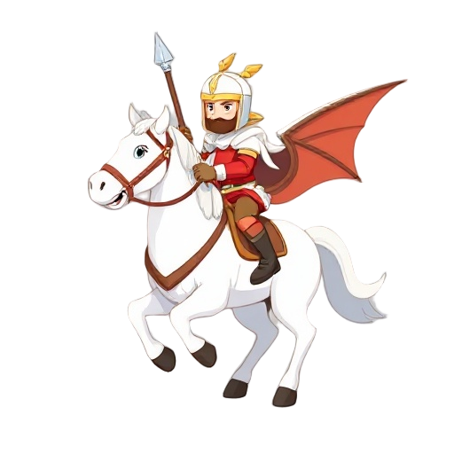 create an image of saint george riding his white horse killing the dragon, in a cute and childish kawaii style