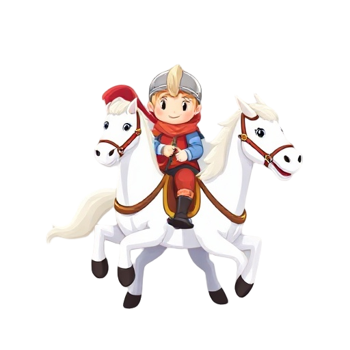 create an image of saint george riding his white horse killing the dragon, in a cute and childish kawaii style