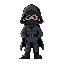 make his face hiden (completely black because of the darkness of the hood)