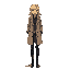 blonde woman, wearing coat and black skinny jeans, mysterious, tall