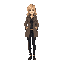 blonde woman, wearing coat and black skinny jeans