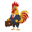 cute golden male rooster wearing a business suit holding a briefcase his tail has a tint of red