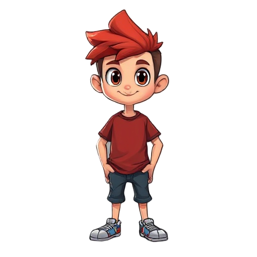 gere um personagem de cabelo vermelho vhort e camiseta,ele deve ter as maos bem grandes,segurando um cesto a sua frente,como quem espera algu que vai cair
