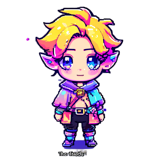 2d sprite of a chibi anime character, colorful, bright rpg style, in the style of "the world of magic" game, top-down view, clean lines, cute proportions, vibrant colors, pixel-perfect details