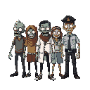 beberapa zombie dengan pakaian biasa, perawat, doctor, dan polisi