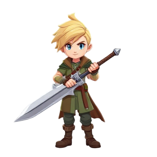 a blonde guy with a big sword  