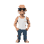 bald hair man, with a white tank top and jeans, with sun glasses