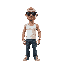 bald hair man, with a white tank top and jeans, with sun glasses